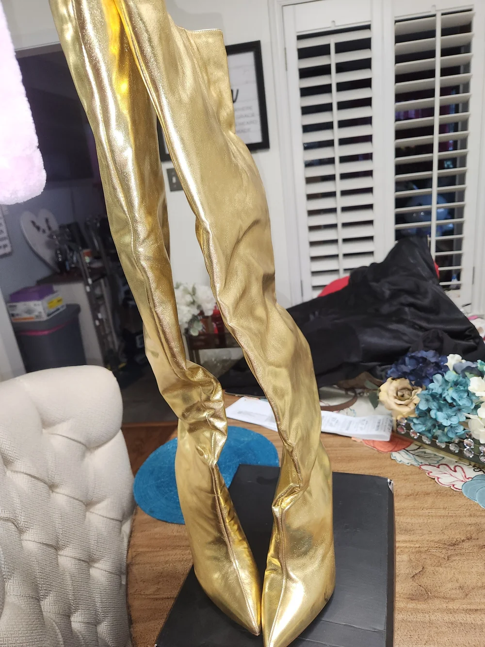 Fashion Nova Metallic Gold Over-the-Knee Pointed Toe Boots